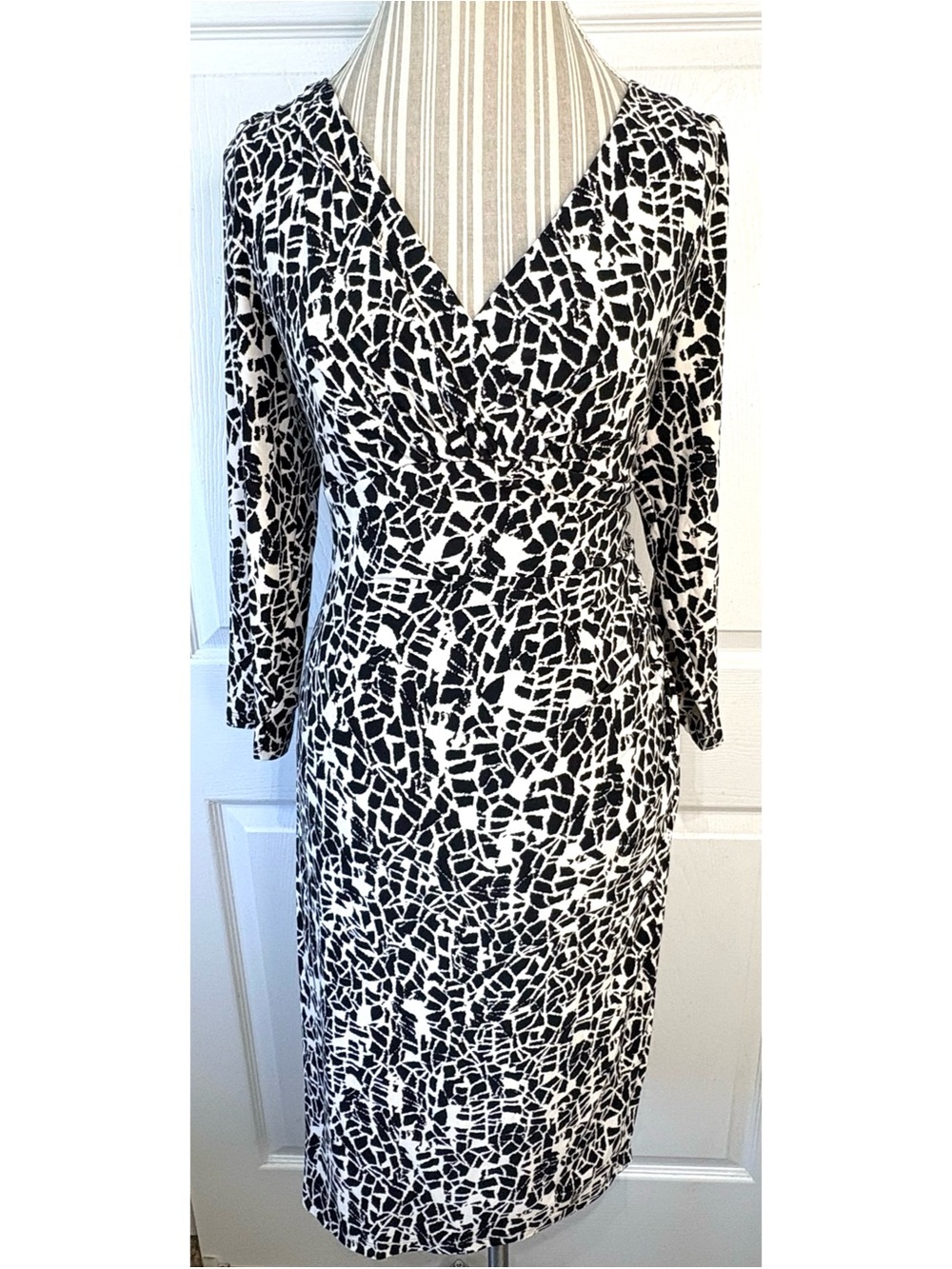 Lauren RALPH LAUREN Animal Print Zebra Giraffe Faux Wrap Ruched Mobwife Dress~14